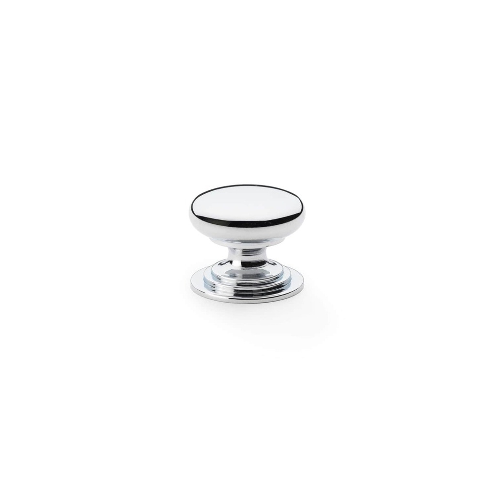 Alexander & Wilks Waltz Round Cupboard Knob On Stepped Rose - Polished Chrome - 25mm