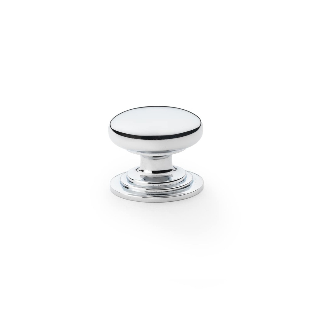 Alexander & Wilks Waltz Round Cupboard Knob On Stepped Rose - Polished Chrome - 32mm