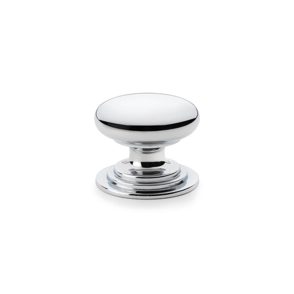 Alexander & Wilks Waltz Round Cupboard Knob On Stepped Rose - Polished Chrome - 38mm