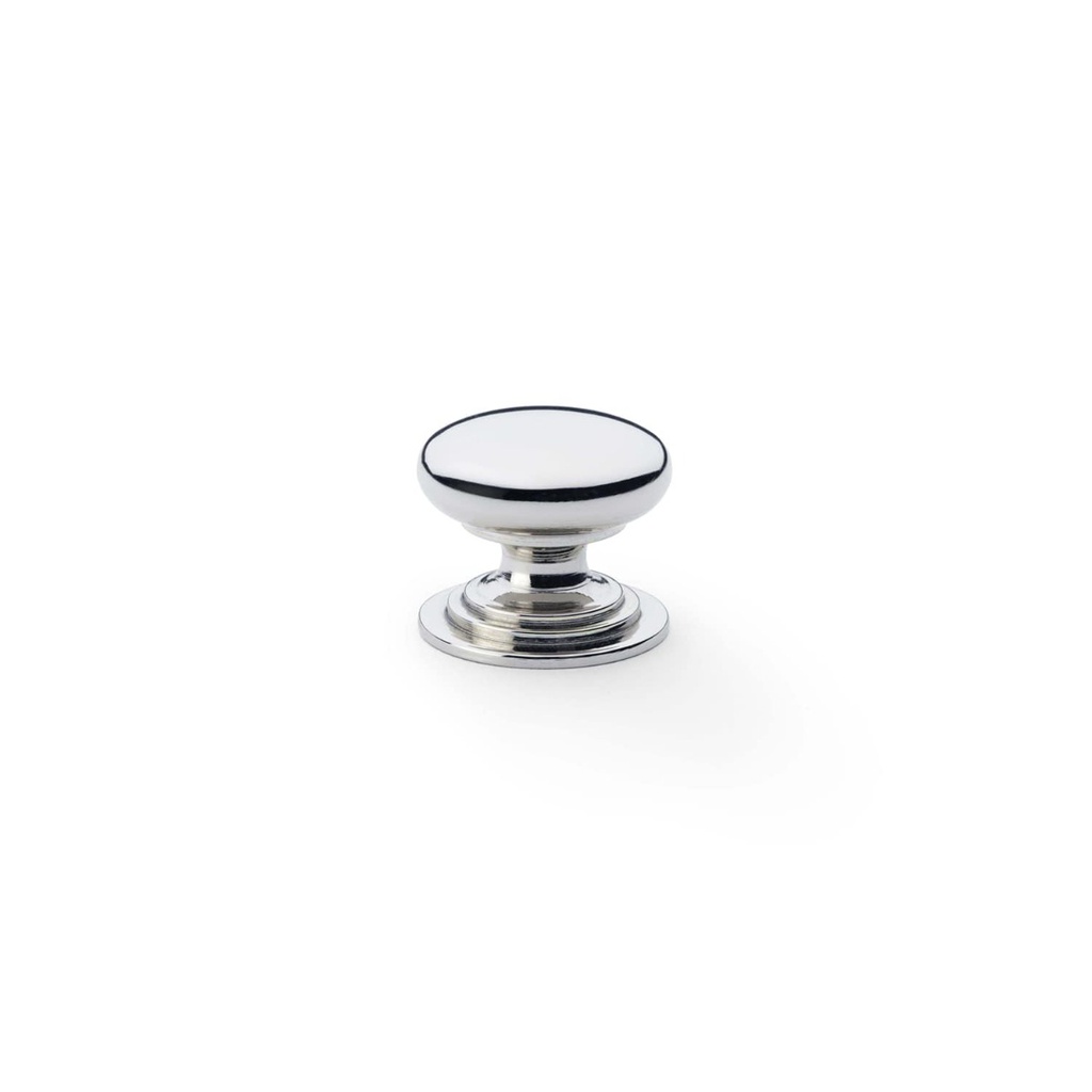 Alexander & Wilks Waltz Round Cupboard Knob On Stepped Rose - Polished Nickel - 25mm