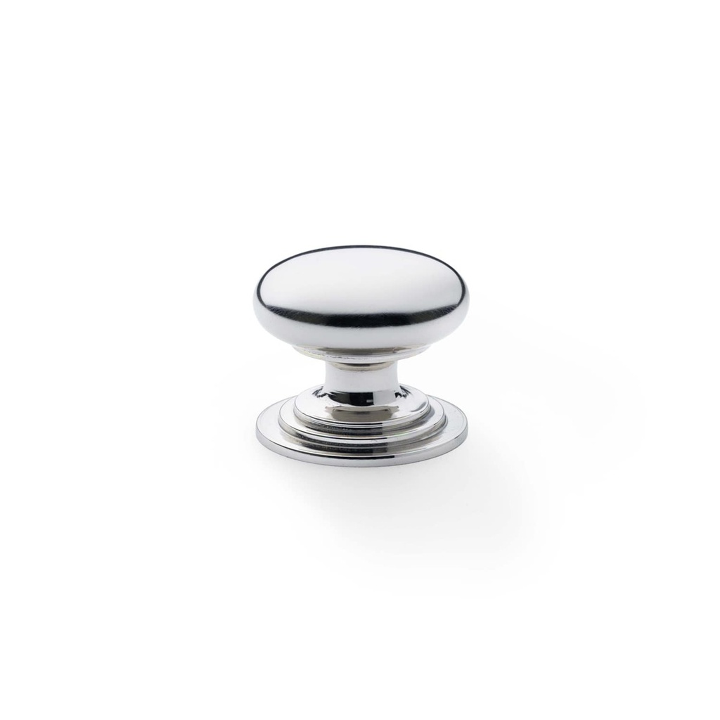 Alexander & Wilks Waltz Round Cupboard Knob On Stepped Rose - Polished Nickel - 32mm
