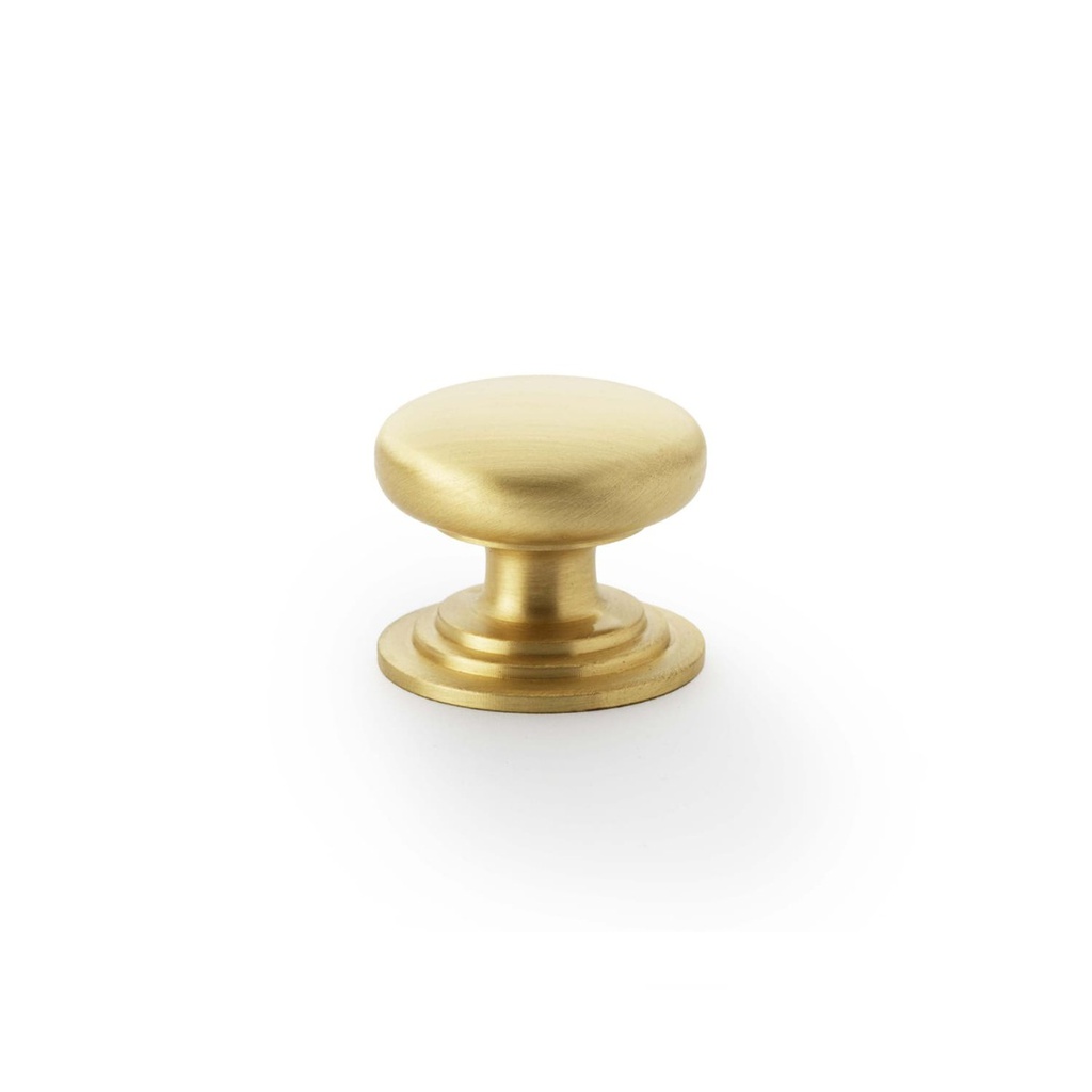 Alexander & Wilks Waltz Round Cupboard Knob On Stepped Rose - Satin Brass - 32mm
