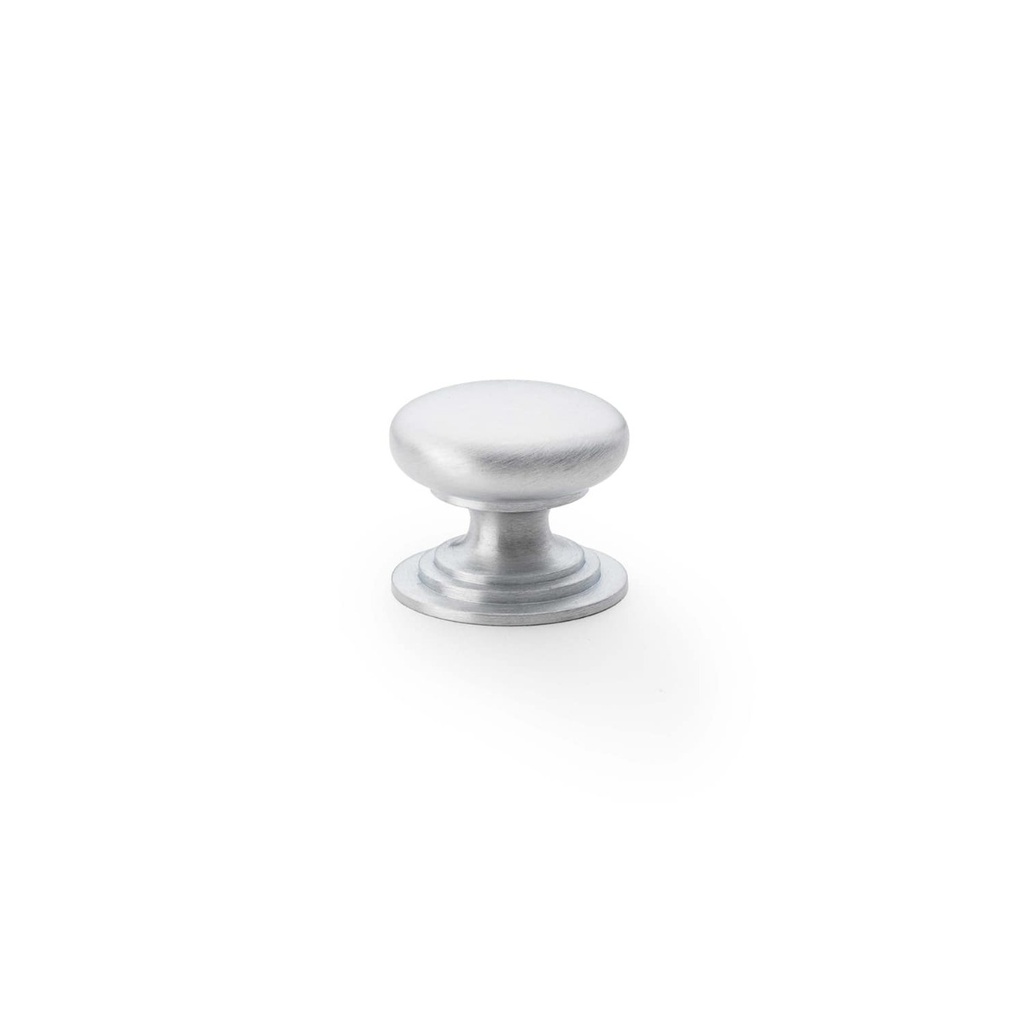 Alexander & Wilks Waltz Round Cupboard Knob On Stepped Rose - Satin Chrome - 25mm