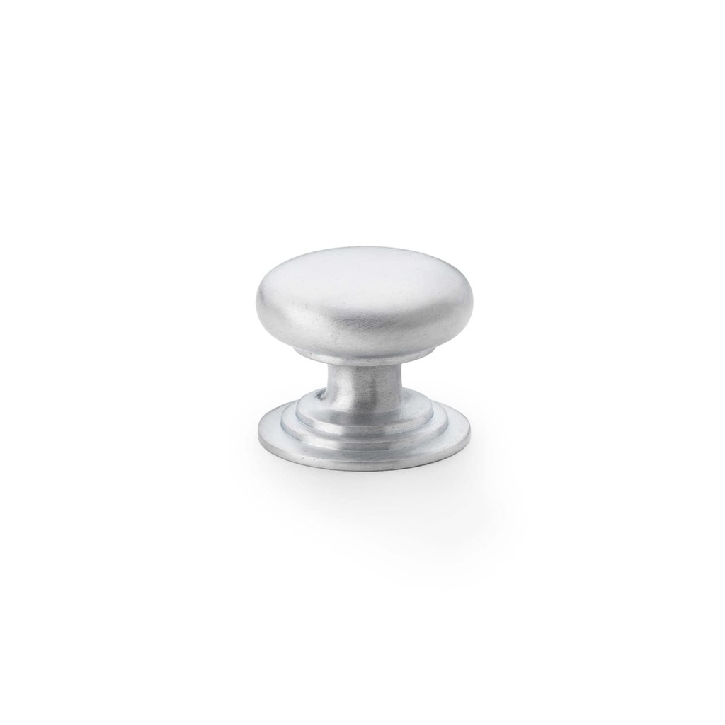 Alexander & Wilks Waltz Round Cupboard Knob On Stepped Rose - Satin Chrome - 32mm