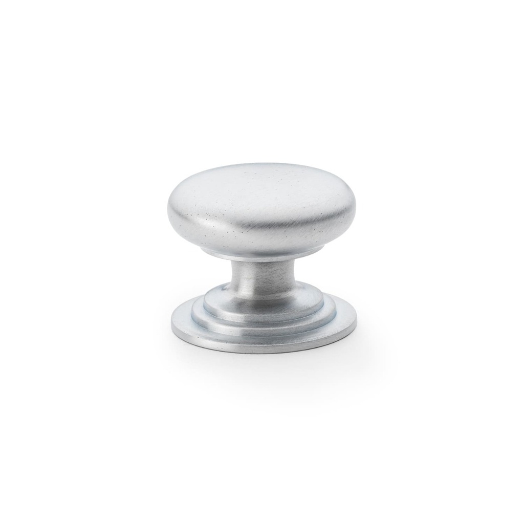 Alexander & Wilks Waltz Round Cupboard Knob On Stepped Rose - Satin Chrome - 38mm