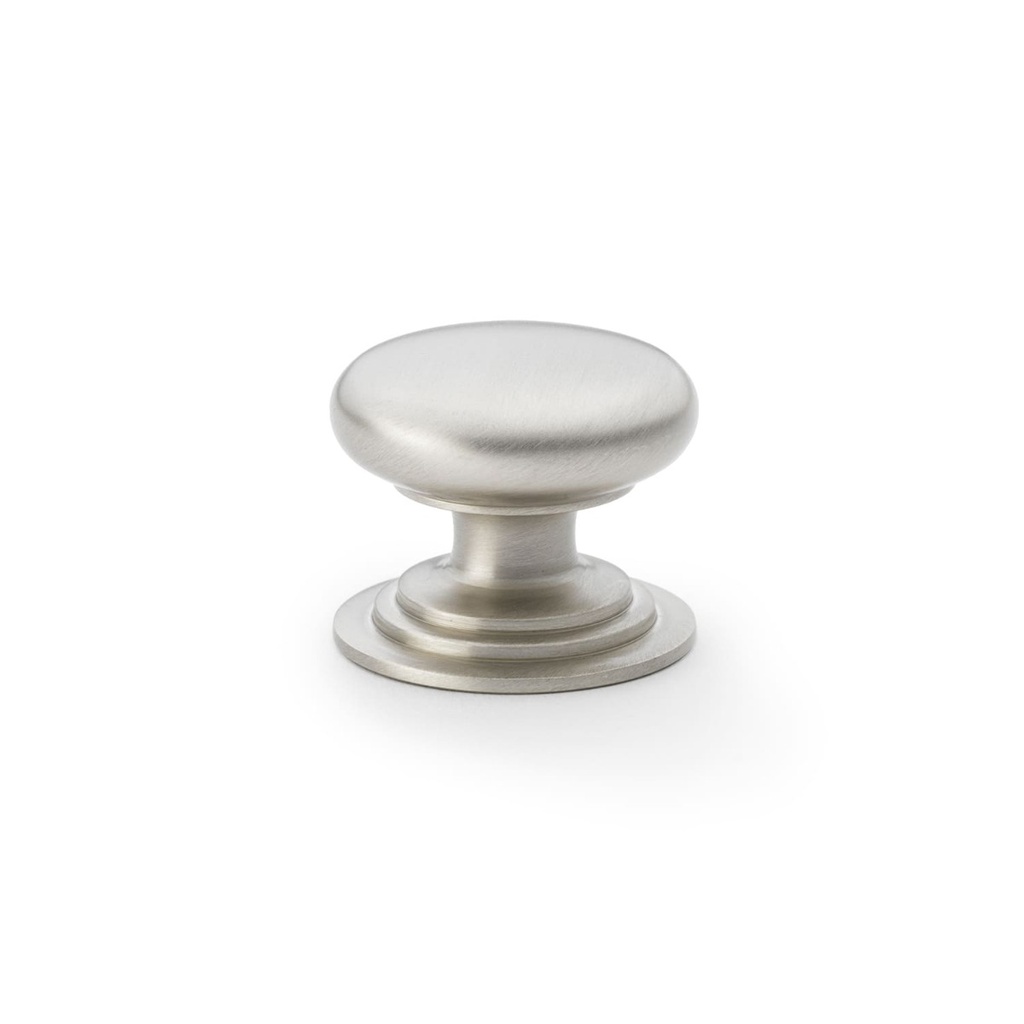 Alexander & Wilks Waltz Round Cupboard Knob On Stepped Rose - Satin Nickel - 38mm