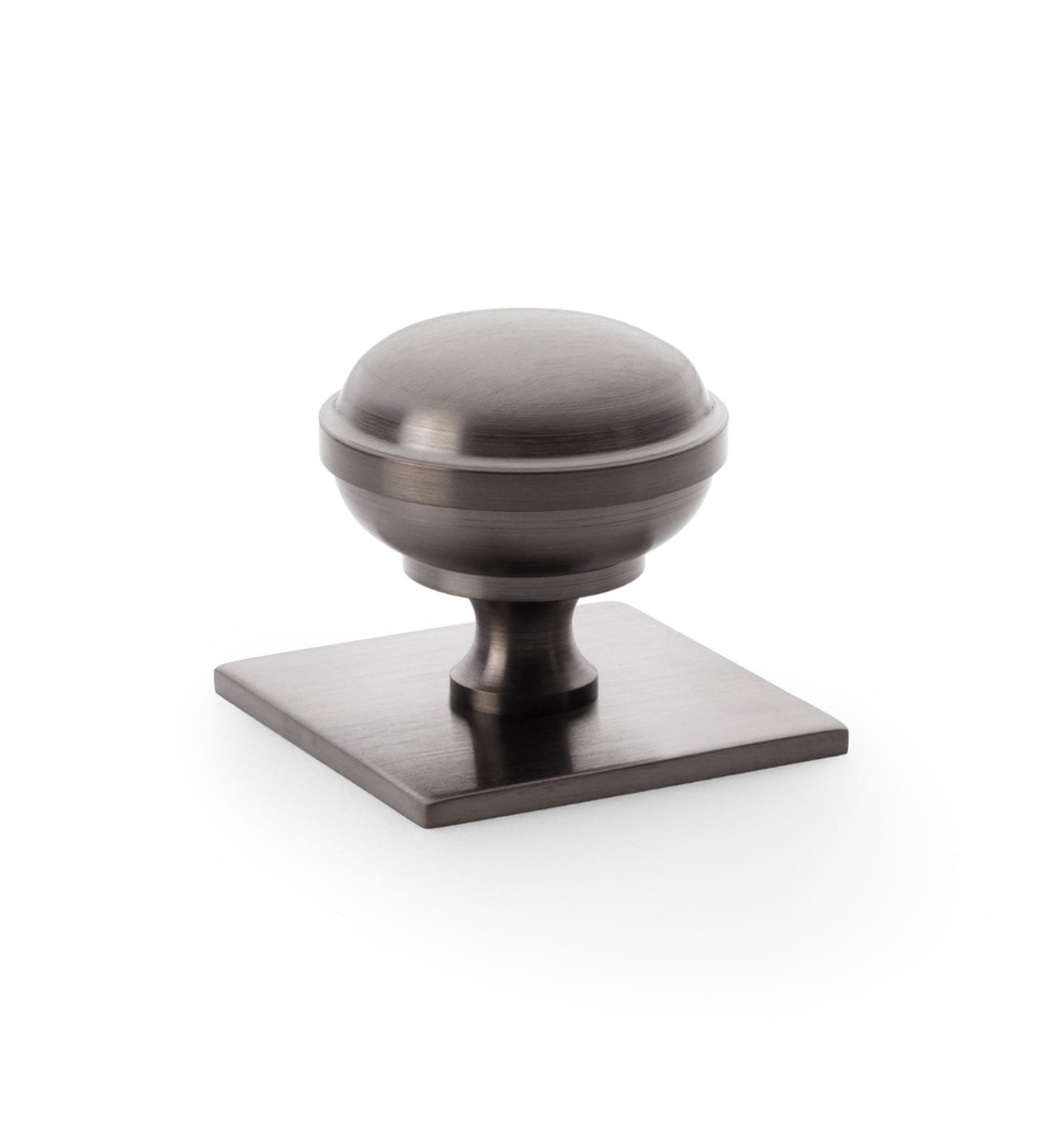 Alexander & Wilks Quantock Cupboard Knob On Square Backplate - Dark Bronze PVD - 38mm