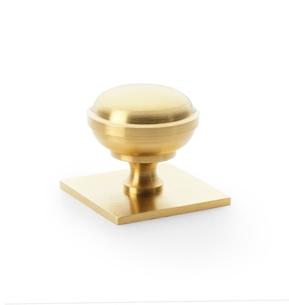 Alexander & Wilks Quantock Cupboard Knob On Square Backplate - Satin Brass PVD - 38mm