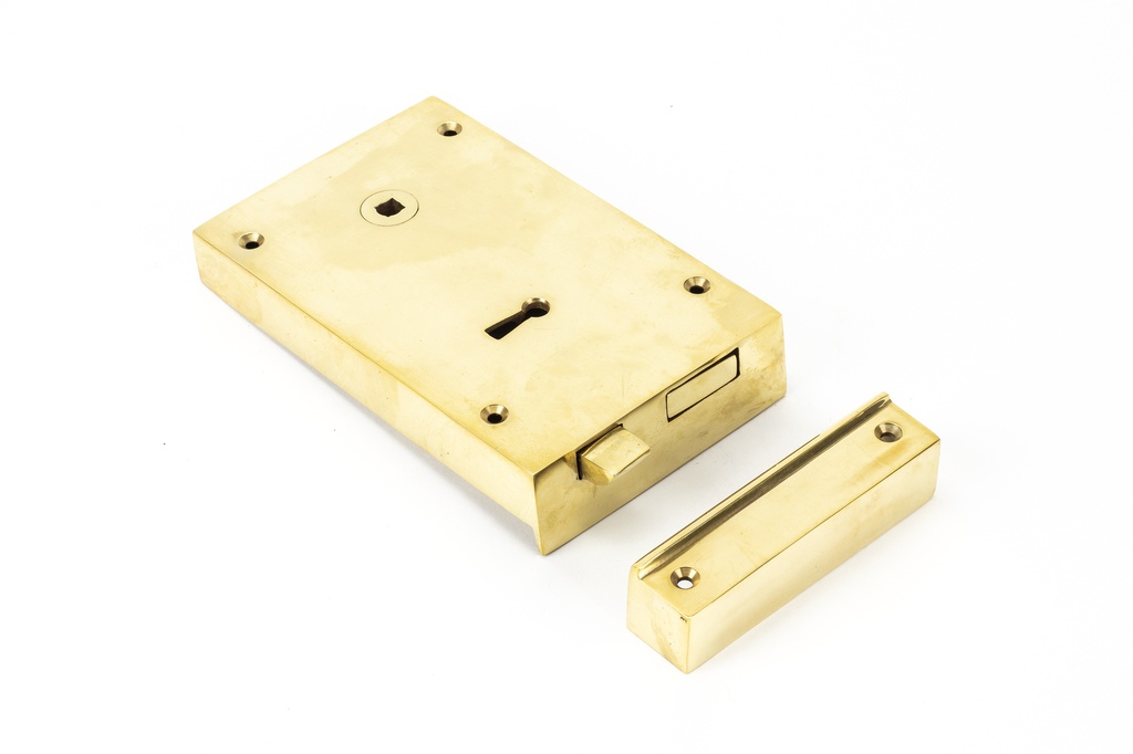 Polished Brass Left Hand Rim Lock - Large - 83585