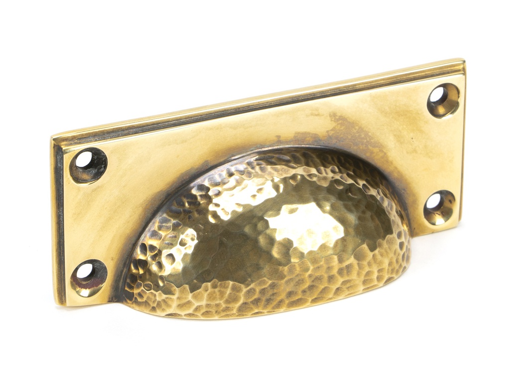 Aged Brass Hammered Art Deco Drawer Pull - 46036