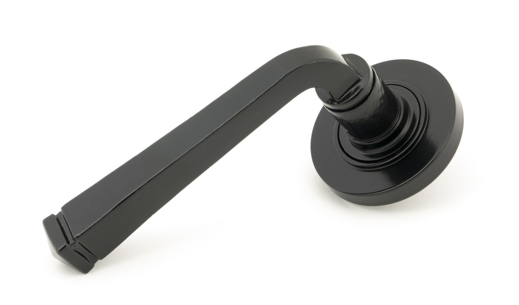 Black Avon Round Lever on Rose Set (Plain) - 45623