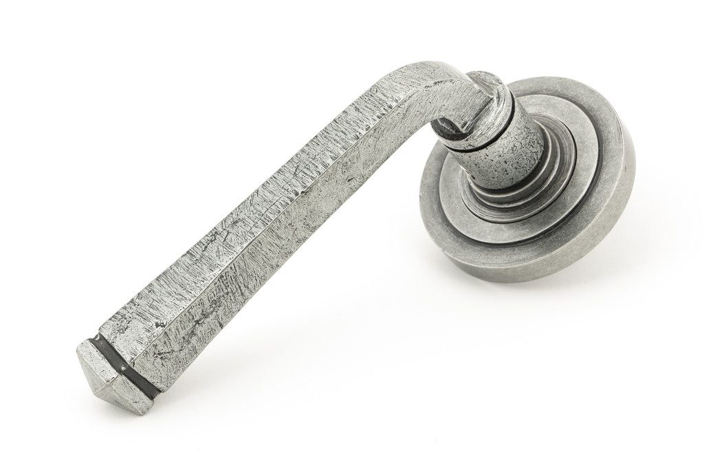 Pewter Avon Round Lever on Rose Set (Art Deco) - 45632