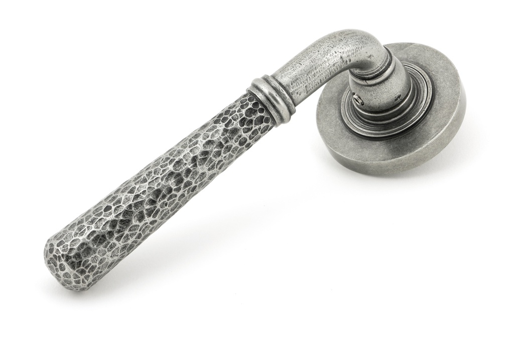 Pewter Hammered Newbury Lever on Rose Set (Plain) - 45655