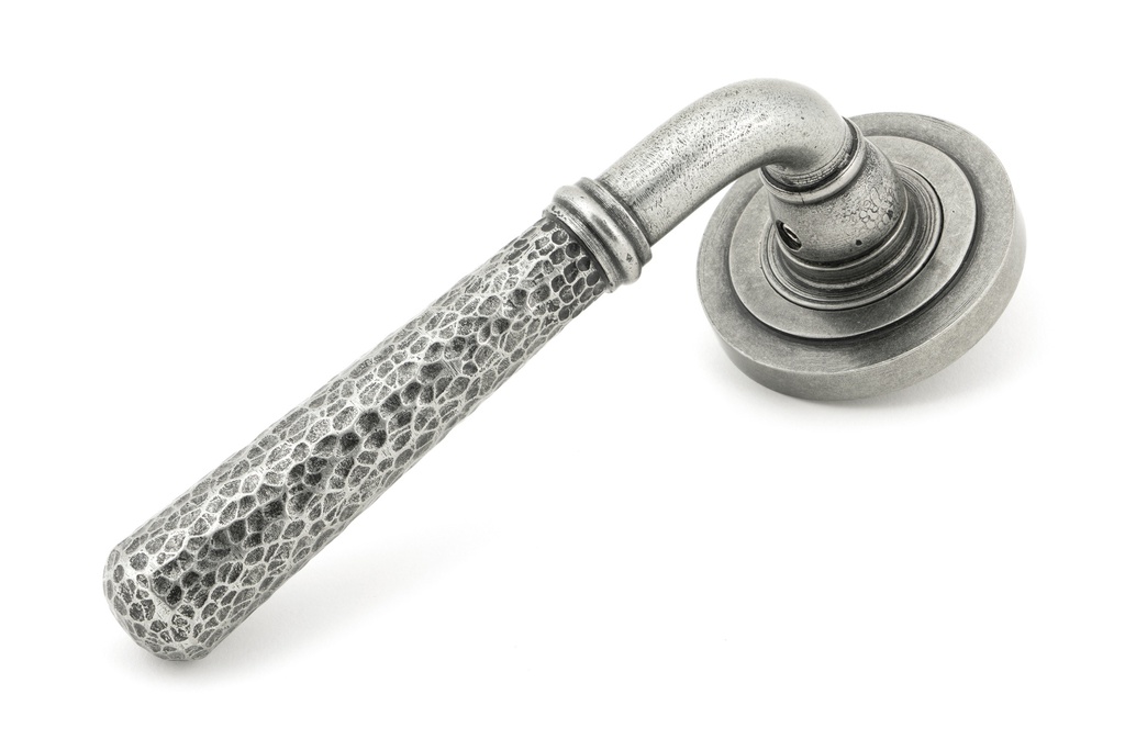 Pewter Hammered Newbury Lever on Rose Set (Art Deco) - 45656