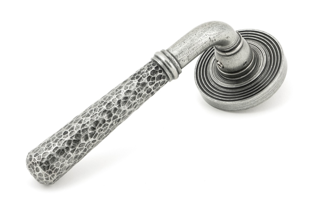 Pewter Hammered Newbury Lever on Rose Set (Beehive) - 45657