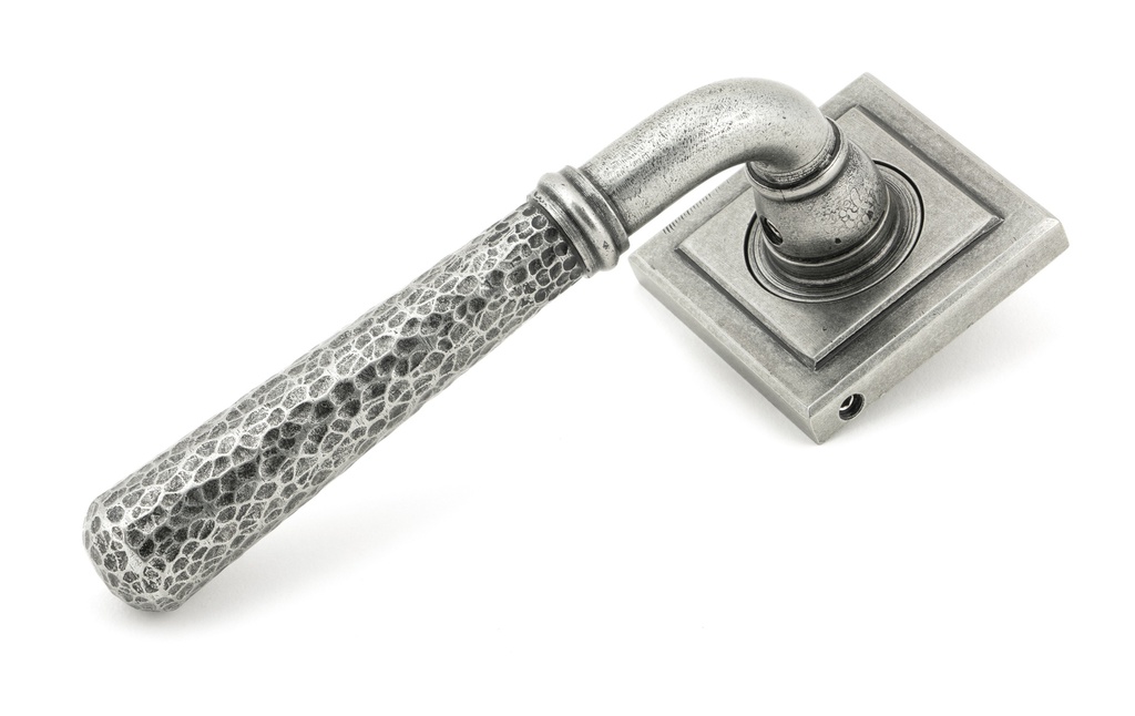 Pewter Hammered Newbury Lever on Rose Set (Square) - 45658