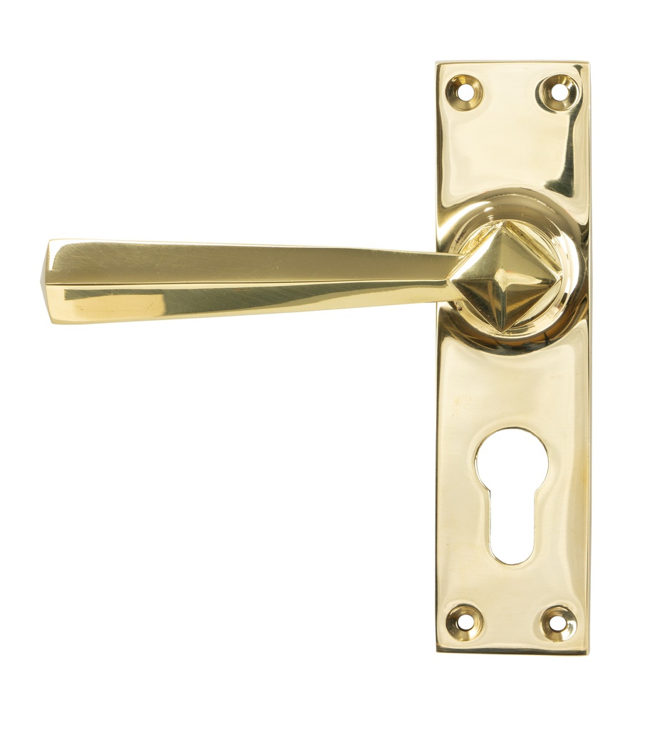 Polished Brass Straight Lever Euro Lock Set - 45761