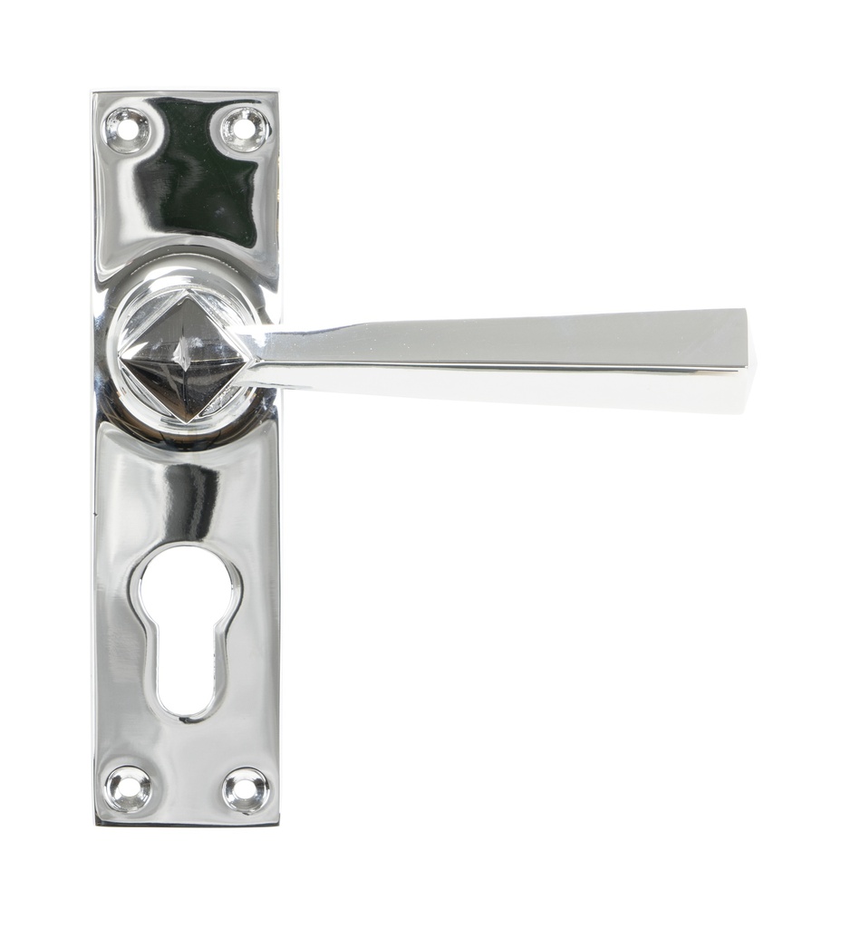 Polished Chrome Straight Lever Euro Lock Set - 45762