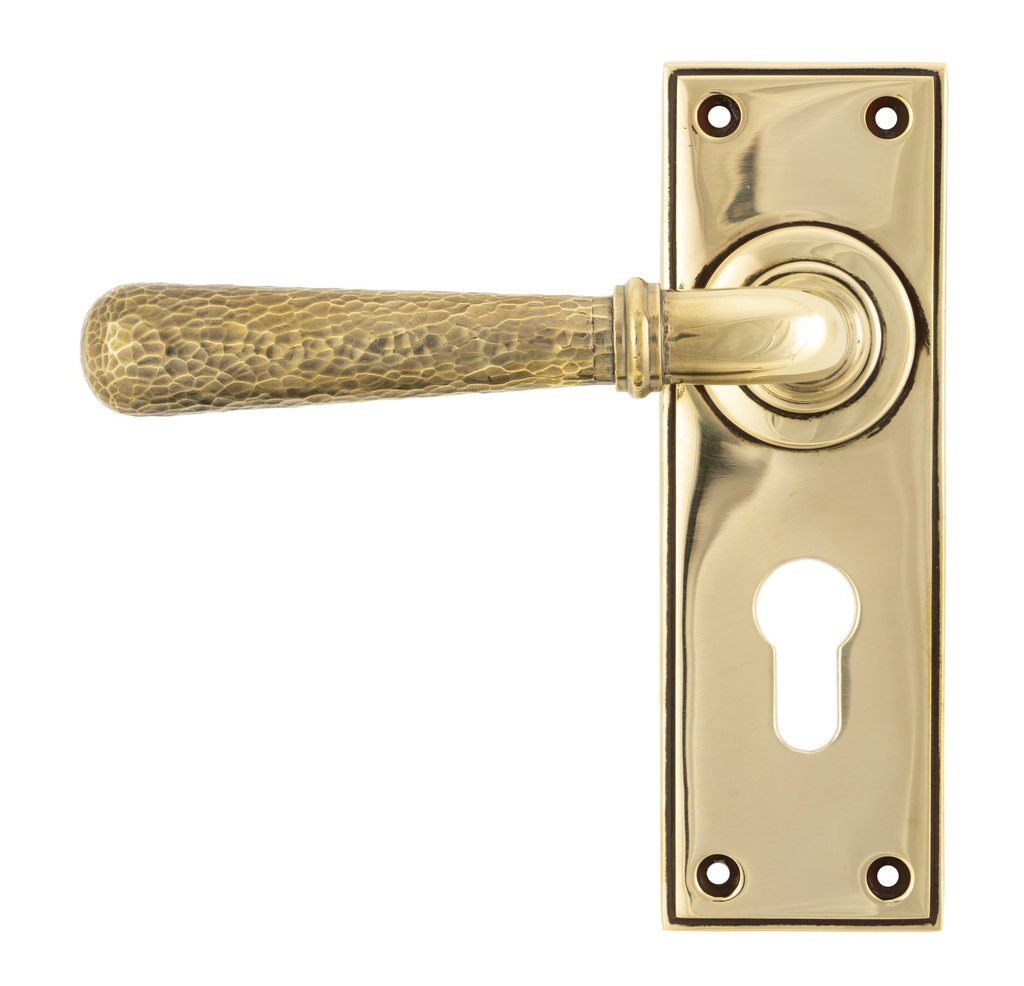 Aged Brass Hammered Newbury Lever Euro Lock Set - 46212