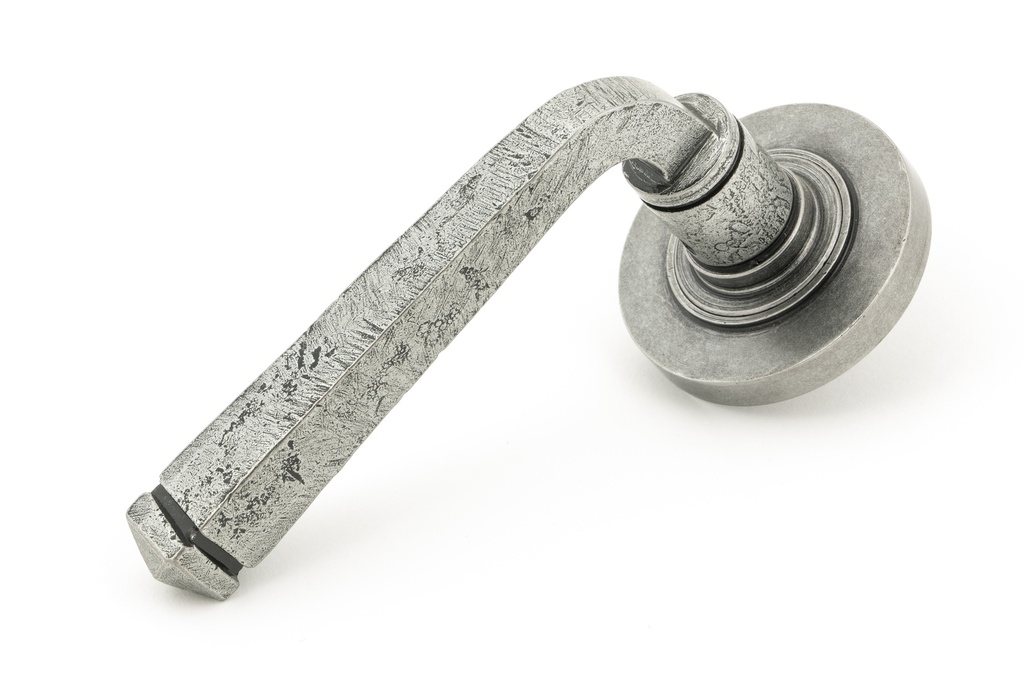 Pewter Avon Round Lever on Rose Set (Plain) - Unsprung - 49965