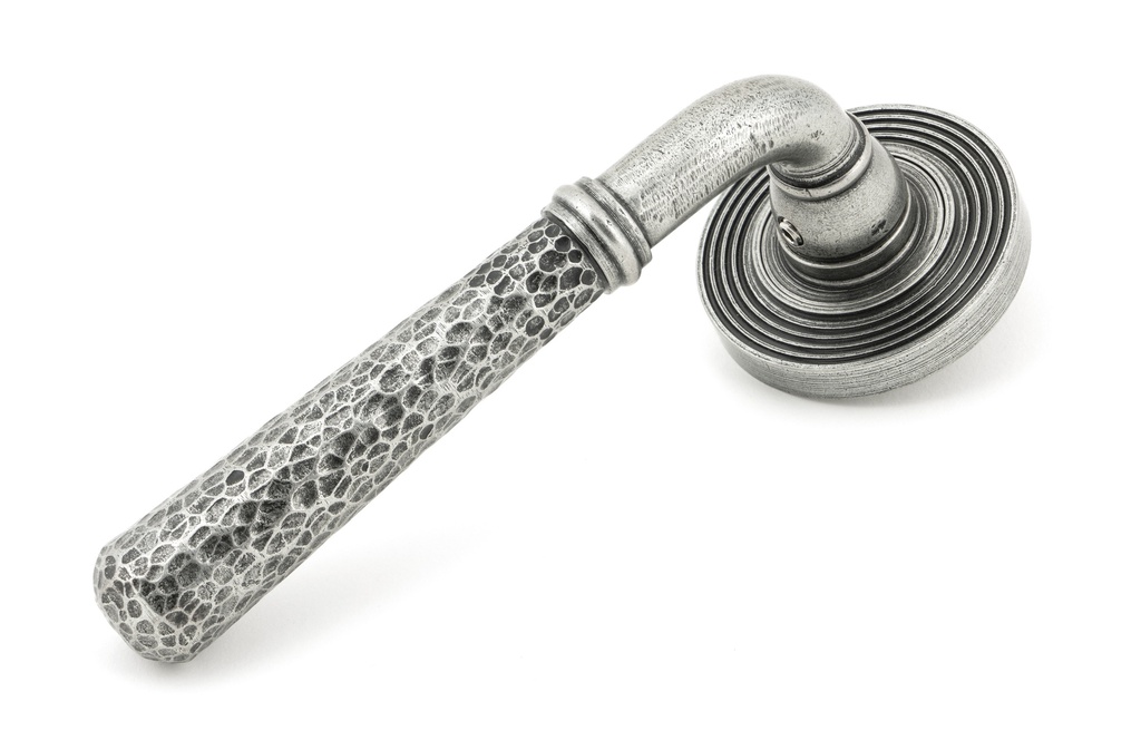 Pewter Hammered Newbury Lever on Rose Set (Beehive) - Unsprung - 49991