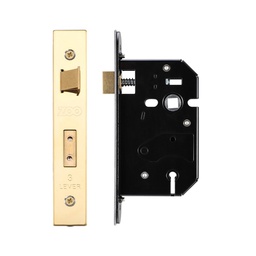 3 Lever Replacement Sash Lock - 64mm c/w PVD Forend and Strike