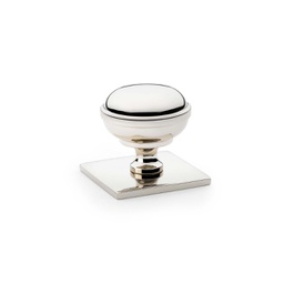 [AW826-34-PNPVD] Alexander & Wilks Quantock Cupboard Knob On Square Backplate - Polished Nickel - 34mm