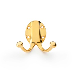 [AW771UB] Alexander & Wilks Traditional Double Robe Hook - Unlacquered Brass