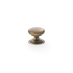 [AW825-25-AB] Alexander & Wilks Waltz Round Cupboard Knob On Stepped Rose - Antique Brass - 25mm