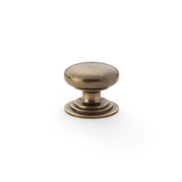 [AW825-32-AB] Alexander & Wilks Waltz Round Cupboard Knob On Stepped Rose - Antique Brass - 32mm