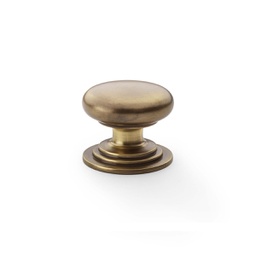 [AW825-38-AB] Alexander & Wilks Waltz Round Cupboard Knob On Stepped Rose - Antique Brass - 38mm