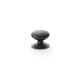 [AW825-25-BL] Alexander & Wilks Waltz Round Cupboard Knob On Stepped Rose - Black - 25mm