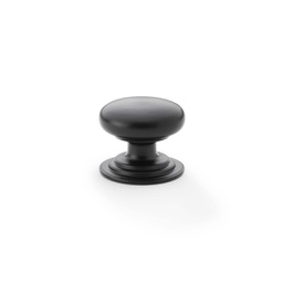 [AW825-32-BL] Alexander & Wilks Waltz Round Cupboard Knob On Stepped Rose - Black - 32mm