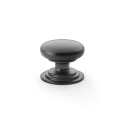 [AW825-38-BL] Alexander & Wilks Waltz Round Cupboard Knob On Stepped Rose - Black - 38mm