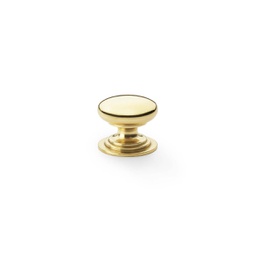 [AW825-25-PBL] Alexander & Wilks Waltz Round Cupboard Knob On Stepped Rose - Polished Brass - 25mm