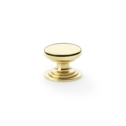[AW825-32-PBL] Alexander & Wilks Waltz Round Cupboard Knob On Stepped Rose - Polished Brass - 32mm