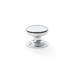 [AW825-32-PC] Alexander & Wilks Waltz Round Cupboard Knob On Stepped Rose - Polished Chrome - 32mm
