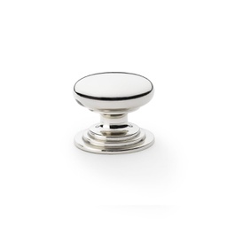 [AW825-38-PN] Alexander & Wilks Waltz Round Cupboard Knob On Stepped Rose - Polished Nickel - 38mm