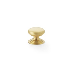 [AW825-25-SB] Alexander & Wilks Waltz Round Cupboard Knob On Stepped Rose - Satin Brass - 25mm