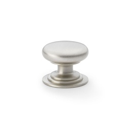 [AW825-38-SN] Alexander & Wilks Waltz Round Cupboard Knob On Stepped Rose - Satin Nickel - 38mm