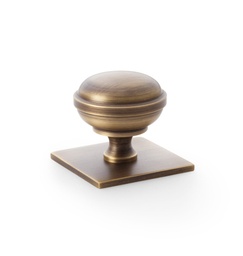 [AW826-38-AB] Alexander & Wilks Quantock Cupboard Knob On Square Backplate - Antique Brass - 38mm