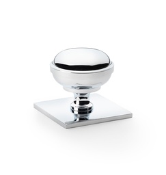 [AW826-38-PC] Alexander & Wilks Quantock Cupboard Knob On Square Backplate - Polished Chrome - 38mm