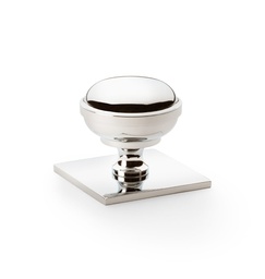 [AW826-38-PNPVD] Alexander & Wilks Quantock Cupboard Knob On Square Backplate - Polished Nickel - 38mm
