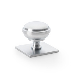 [AW826-38-SC] Alexander & Wilks Quantock Cupboard Knob On Square Backplate - Satin Chrome - 38mm