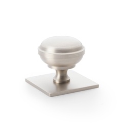 [AW826-38-SN] Alexander & Wilks Quantock Cupboard Knob On Square Backplate - Satin Nickel - 38mm