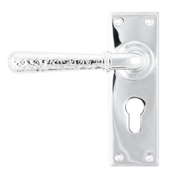 [46216] Polished Chrome Hammered Newbury Lever Euro Lock Set - 46216